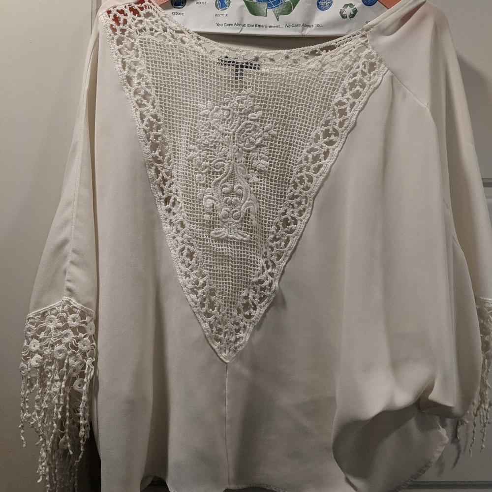 Charlotte Russe Lace Back White Blouse LG
